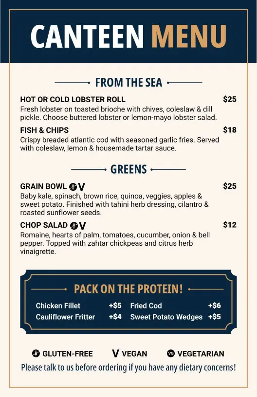 Navy and White Modern Seafood Canteen Menu Template