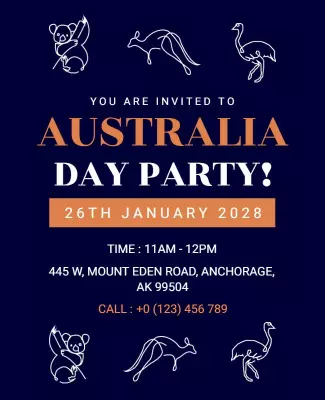 Navy Blue Australian Wildlife Day Party Invitation Poster Template