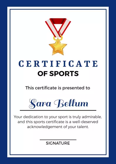 Navy Blue Award with Star Medal Sports Achievement Certificate Template