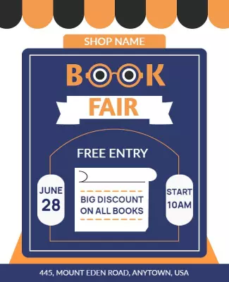 Navy Blue Book Fair Flyer Template