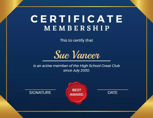 Navy Blue Elegant Membership Achievement Certificate Template