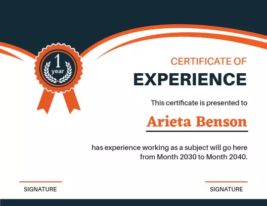 Navy Blue Elegant Work Experience Achievement Certificate Template