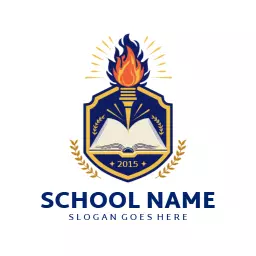 Navy Blue Emblem with Flame for Educational Excellence Logo Template