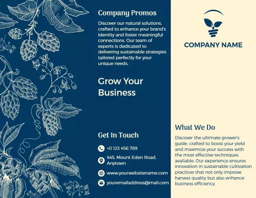 Navy Blue Floral Sustainable Agriculture Solutions Brochure Template