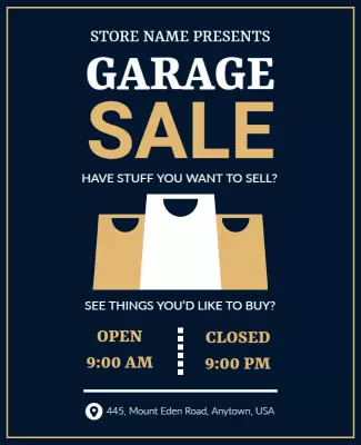 Navy Blue Retro Garage Sale Event Announcement Poster Template