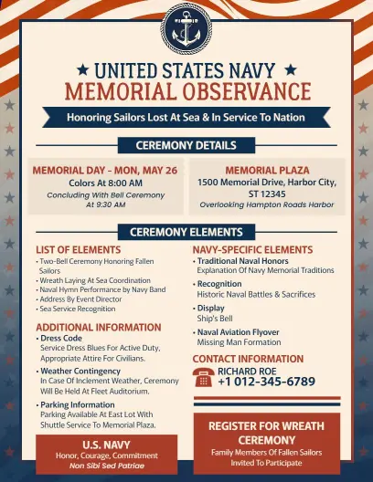 Navy Memorial Day Tribute Honoring Fallen Sailors Flyer Template