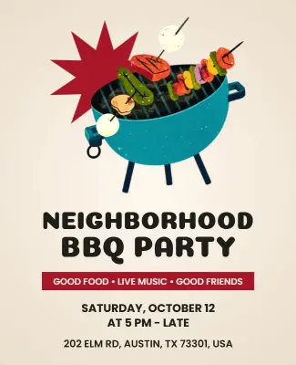 Neighborhood BBQ Party Celebration Poster Template