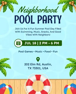 Neighborhood Pool Party Flyer Template