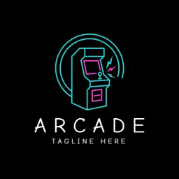 Neon Blue and Pink Retro Arcade Game Console Logo Template