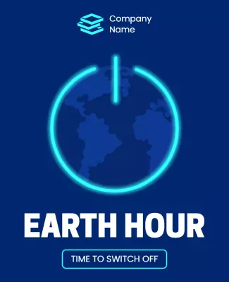 Neon Blue Earth Hour Awareness Campaign Poster Template