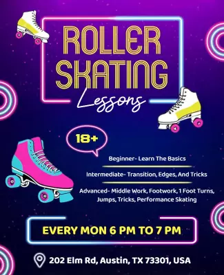 Neon Bright Roller Skating Lessons for Adults Poster Template