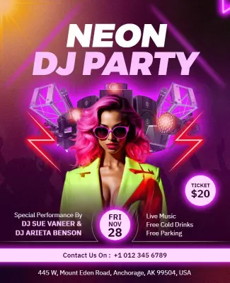 Neon Dj Night Party Event Flyer Template