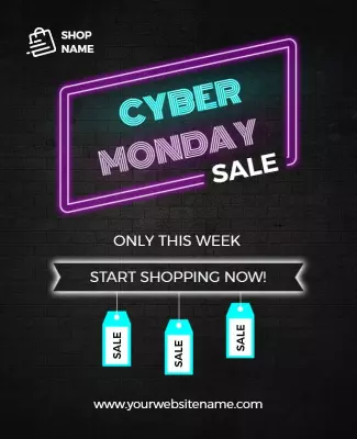 Neon Glow Cyber Monday Sale Event Flyer Template