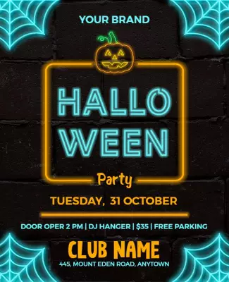 Neon Glow Halloween Party Celebration Poster Template