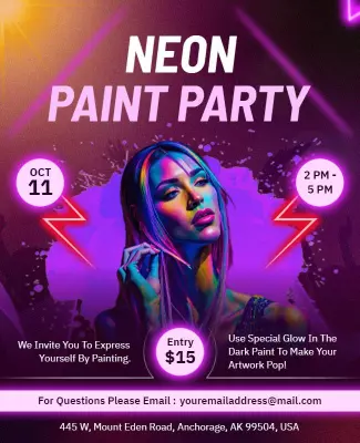 Neon Glow Paint Party Flyer Template