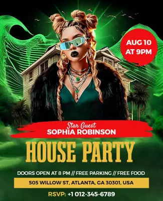 Neon Green Glamorous House Party Invitation Poster Template