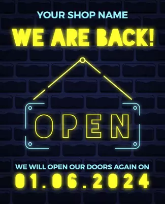 Neon Illuminated Open Sign for Business Reopening Poster Template