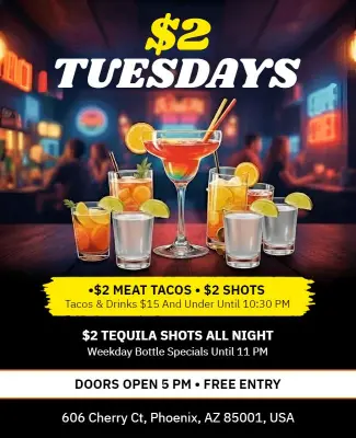 Neon Lights $2 Tuesday Drink Special Event Flyer Template