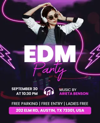 Neon Lights EDM Party Flyer Template
