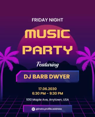 Neon Palm Tree Themed Friday Night Music Party Poster Template