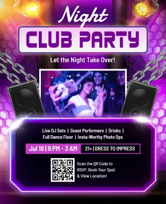 Neon Purple Exciting Nightclub Dance Party Flyer Template