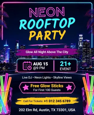 Neon Rooftop Party Flyer Template