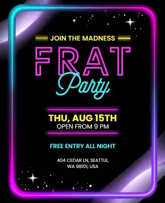 Neon Theme Frat Party Invitation Flyer Template