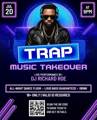 Neon Trap Music Takeover Nightclub Event Flyer Template