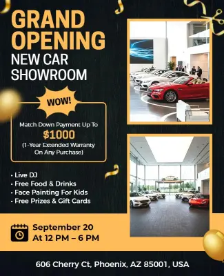 New Car Showroom Grand Opening Flyer Template