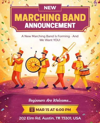 New Marching Band Announcement Event Flyer Template