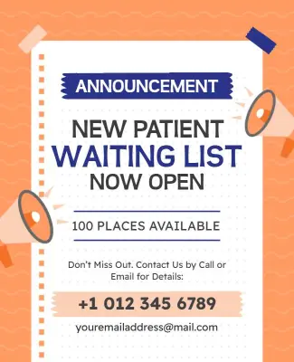 New Patient Waiting List Announcement Flyer Template