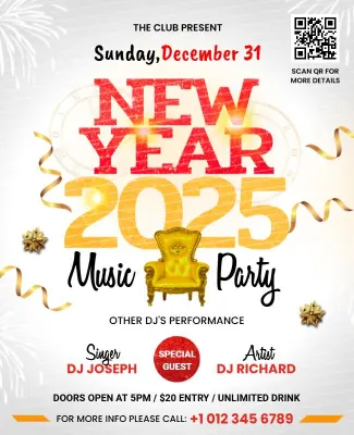 New Year 2025 Music Party Celebration Flyer Template
