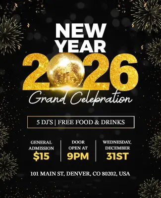 New Year 2026 Grand Celebration Event Flyer Template