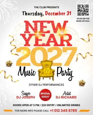 New Year 2027 Music Party Celebration Flyer Template