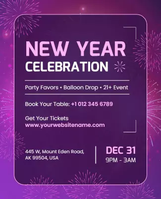 Purple Festive New Year Celebration Party Flyer Template