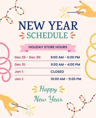 New Year Holiday Store Hours Poster Template