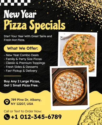 New Year Pizza Specials Celebration Flyer Template