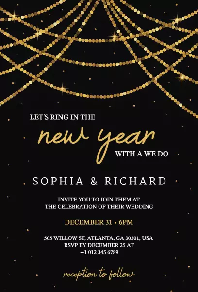 New Year Wedding Celebration Sparkling Night Invitation Template