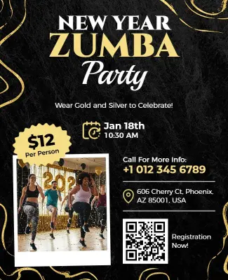 New Year Zumba Dance Celebration Flyer Template