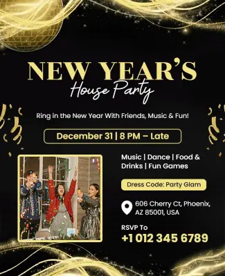 New Year's Eve House Party Celebration Flyer Template