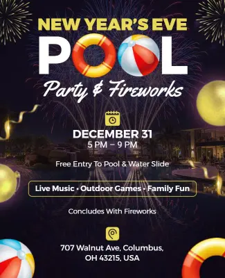 New Year's Eve Pool Party Celebration Flyer Template