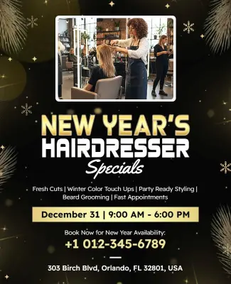 New Year's Hairdresser Specials Flyer Template