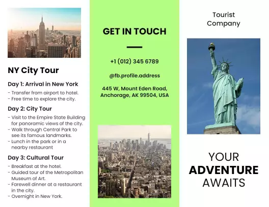 New York City Tour Adventure Itinerary Tourist Brochure Template
