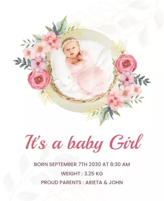 Newborn Baby Girl Announcement Flyer Template