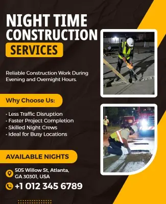 Night Time Construction Services Flyer Template