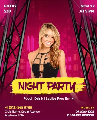 Vibrant Pink Night Party Celebration Flyer Template