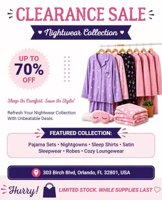 Nightwear Clearance Sale Promotional Flyer Template