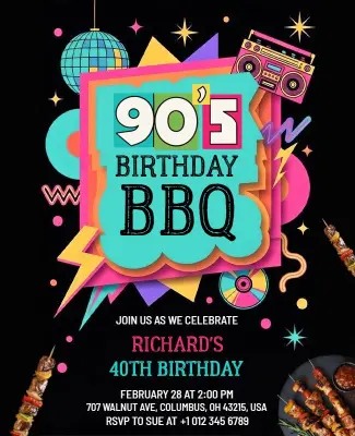 Nineties Themed Birthday BBQ Celebration Flyer Template