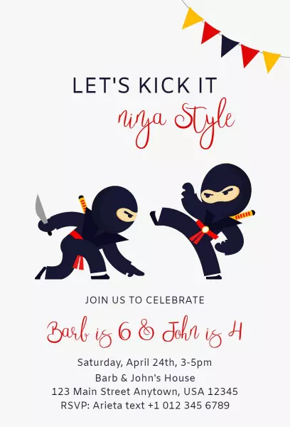 Ninja Style Fun Dual Birthday Celebration Invitation Template