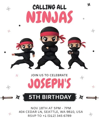 Ninja Themed Kids Birthday Party Flyer Template